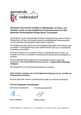 ABSOLUTES Feuer- und Feuerwerksverbot Absolutes Feuerverbot aufgrund akuter Trockenheit