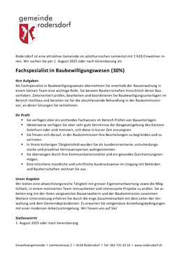 Inserat Baubewilligunsgswesen 2025 Stellenausschreibung