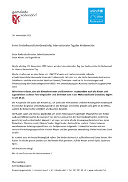 Feier KFG Rodersdorf UNICEF Nov 2023 REMINDER Feier Kinderfreundliche Gemeinde