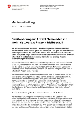 Zweitwohnungen Rodersdorf Medienmitteilung