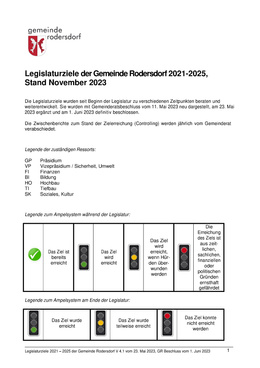 Legislaturziele Rodersdorf_2021-2025 Standortbestimmung Herbst 2023 Legislaturplanung 2021-2025, Stand November 2023