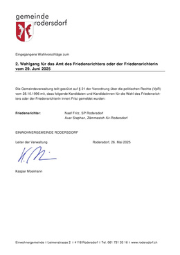 Wahlvorschläge Beamtenwahlen 2. Wahlgang Wahlvorschlag