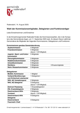 2025.08.14 Ausschreibung Kommissionen Ausschreibung Kommissionsmitglieder, Delegierte und Funktionäre
