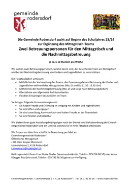 Stelleninserat Mittagstisch Stellenausschreibung