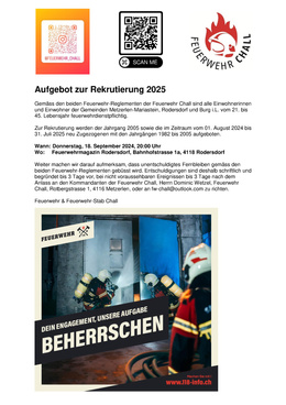 Dorfblätter Feuerwehr Chall Rekrutierung 2025 Aufgebot zur Rekrutierung