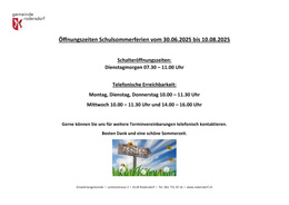 Öffnungszeiten Sommerferien